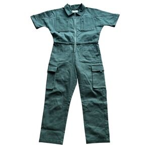 Wondery Outdoors Utility Jumpsuit Women's Medium Green Cargo Short‎ Sleeve Zip